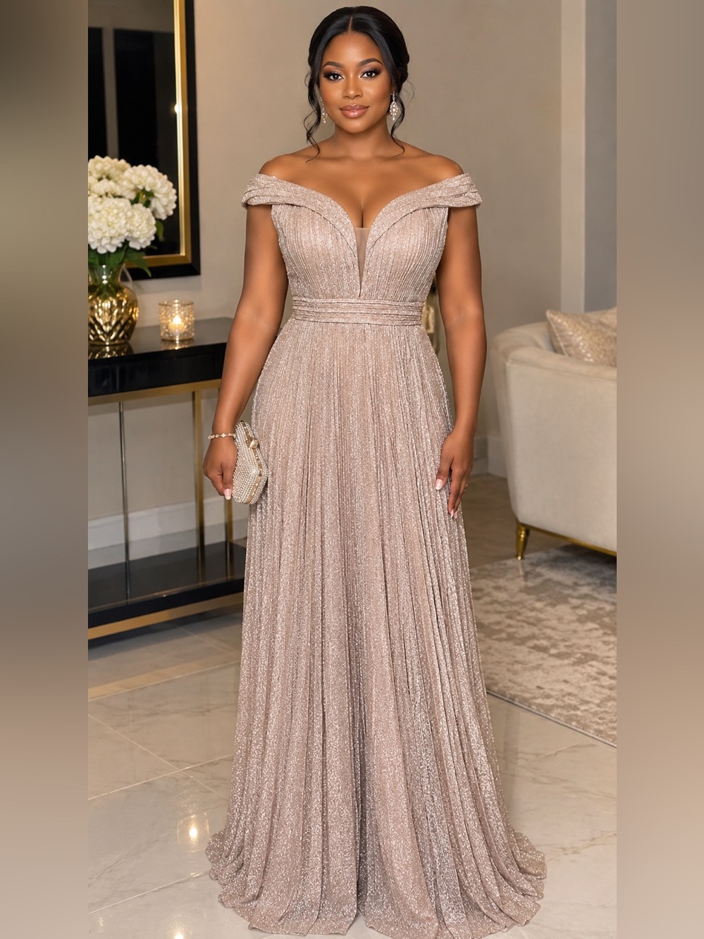 Elegant Strapless Dress in Shimmering Light Pink